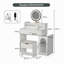 Bureau de coiffeuse blanc avec miroir pivotant à 360 ° et lumières réglables, coiffeuse pour filles avec fauteuil de rangement et armoire d'appoint avec portes en verre Waveform, coiffeuse avec tiroir pour la chambre à coucher