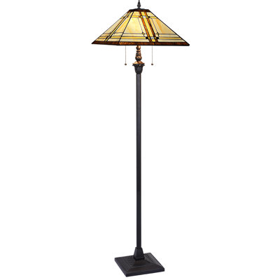 Tiffany Floor Lamp Cream Diamond Style Stained Glass 16X16X65 inches Standing Lamp