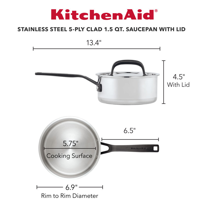 KitchenAid® 5-Ply Clad Stainless Steel Induction Saucepan with Lid, 1.5-Quart