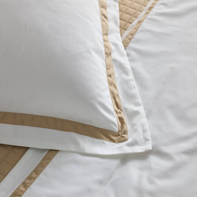 Ready-to-Bed 2.0 Cotton & Trim Sheet Set, White/Taupe, Queen Sheet Set with 2 Pillowcases