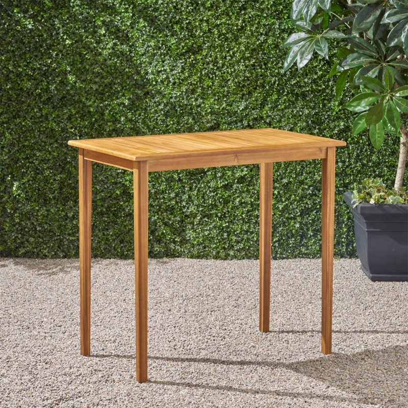 Table de bar d'extérieur rectangulaire en bois d'acacia minimaliste - finition teck, 40" H x 44" W x 25" D