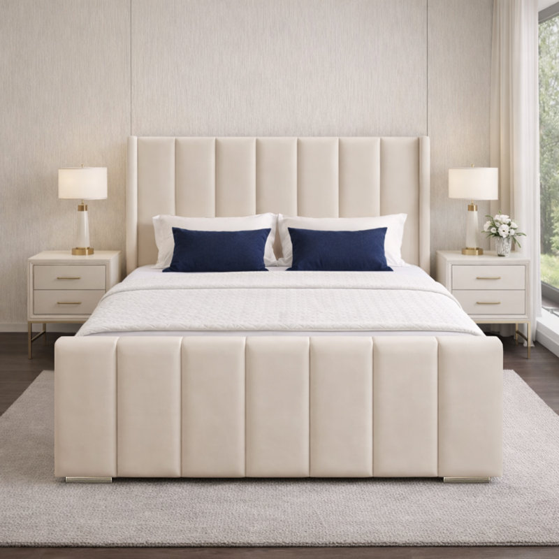 Premium Luxury Wingback Panel Bed Frame, Cream, Kingsize (5')