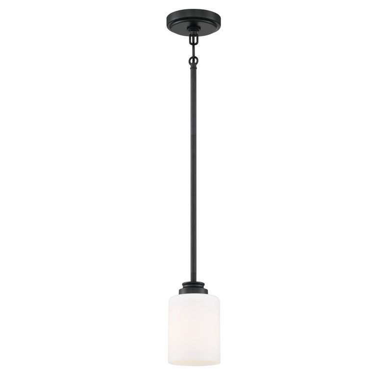 1 - Light Single Pendant, White Frosted, Flat Black