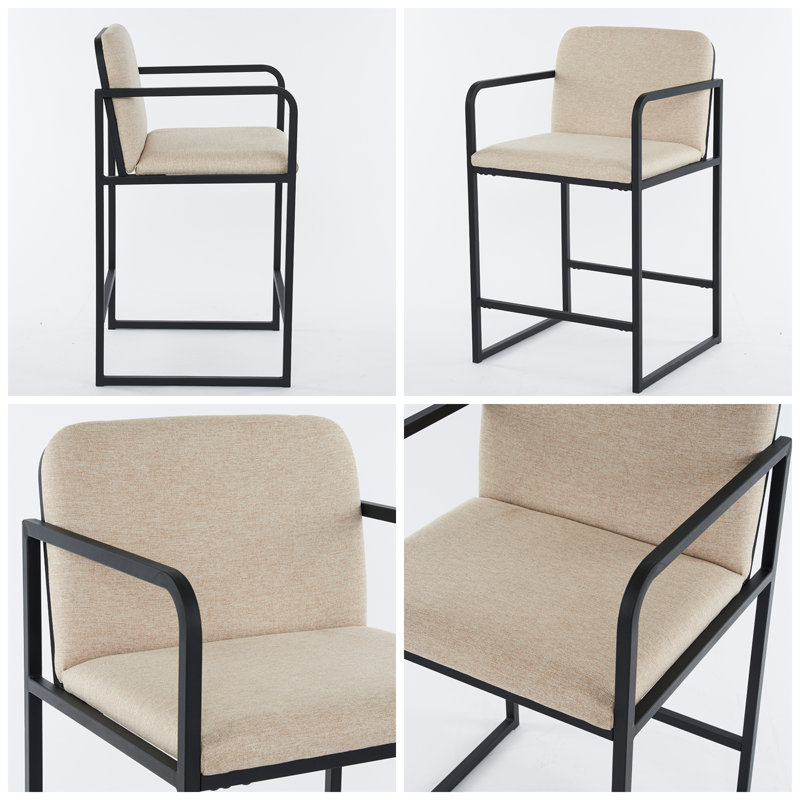 Elegant Counter Height Bar Stools Set of 2 – Upholstered Seats, Metal Frame, and Armrests for Kitchen Island or Home Bar