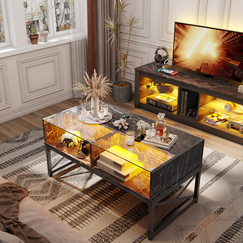 Table basse en verre avec rangement Northborough, Noir