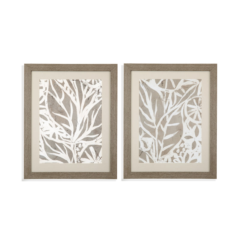 «Mudcloth Foliage», ensemble de 2 tapis huître à cadre gris encadré