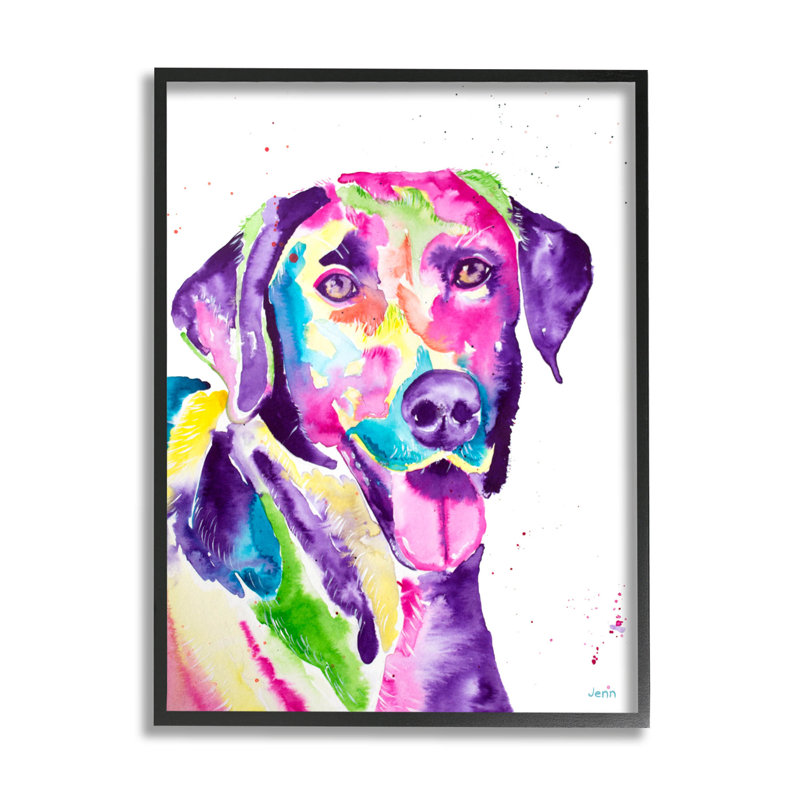 Art de giclée «Happy Retriever» par Jen Seeley, Cadre noir, H 14 po x l 11 po x P 1,5 po