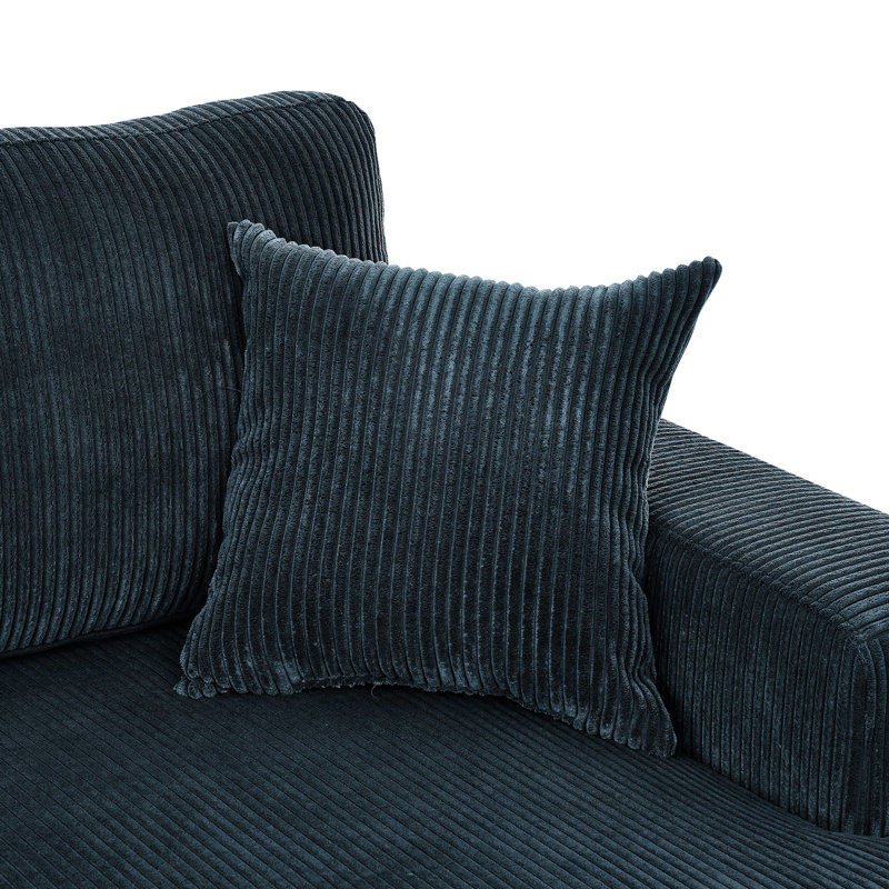 Blue Corduroy 3 - Piece Double Chaise Sectional With 4 Seats, Engineered Wood Base, Streamlined Rectangular Cushions, Low Profile Design, Removable Covers For Traditional Home Style Seat Foam Filled