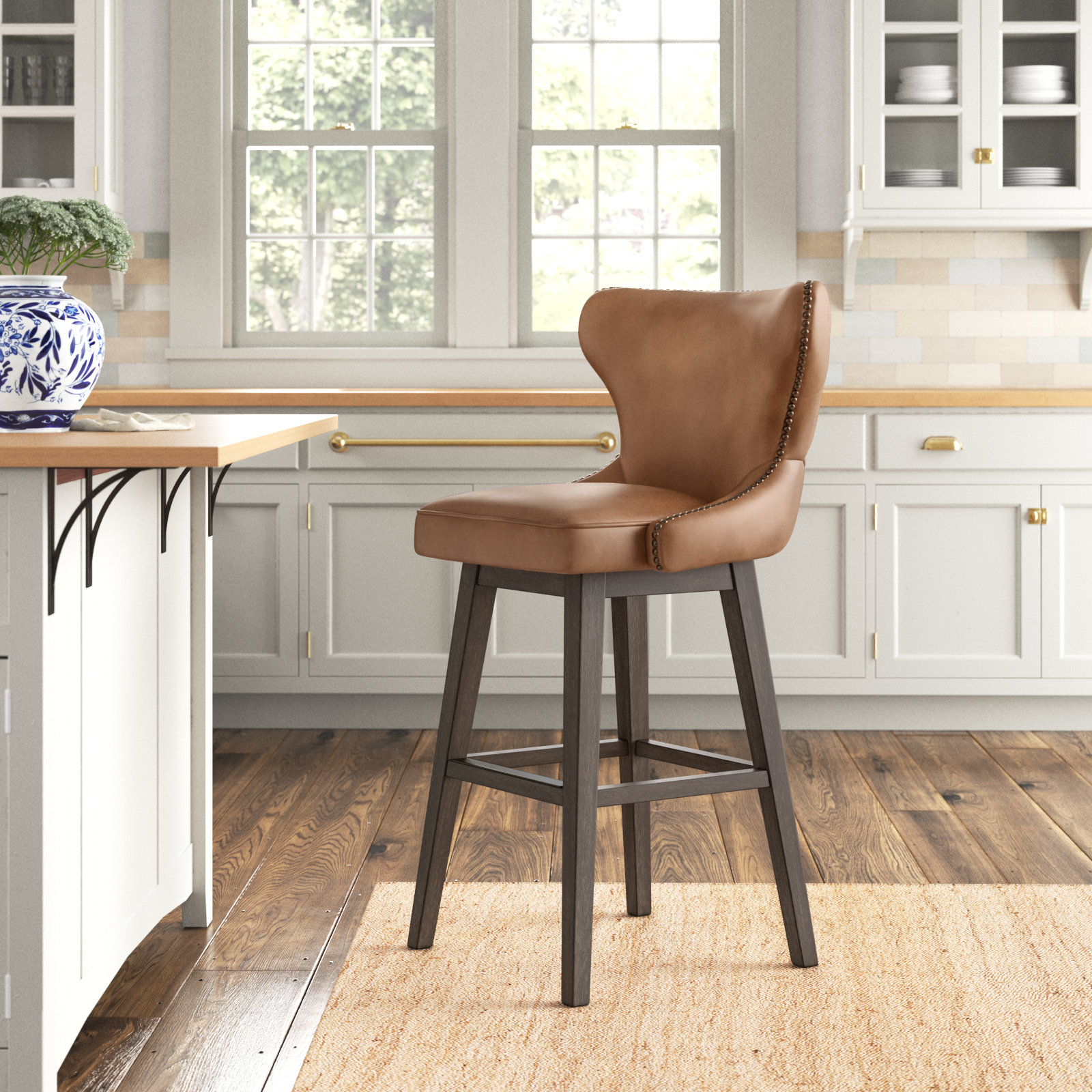 Caraline Swivel Bar and Counter Stool, Wax Elephant, Bar Stool (30" Seat Height)