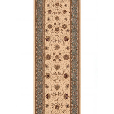 Rug Branch Yasmin 3' x 15' (2'8" x 15') Beige/Blue Persian Medallion Indoor Runner Rug, Traditional, Low Pile, Stain-Resistant Hallway Carpet - Entryway, Mudroom, Bedroom, and Kitchen