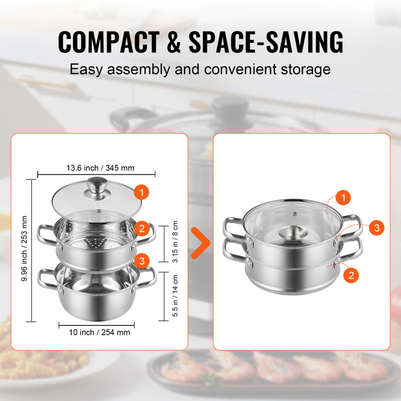 Stainless Steel 9.5'' Steamer Pot with Basket Insert