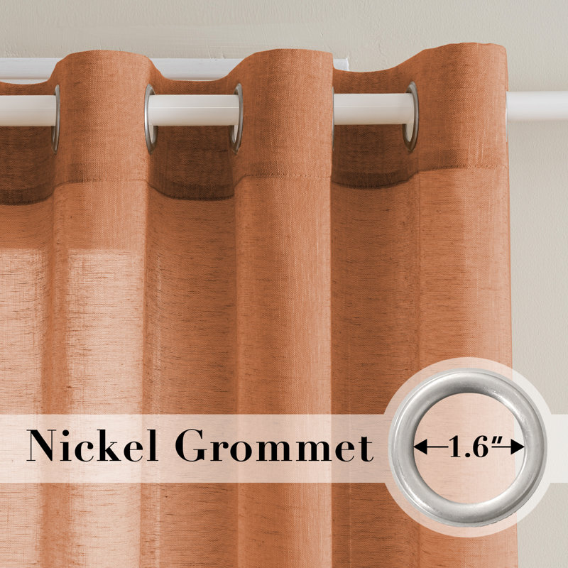Linen Blended Textured Semi-Sheer Grommet Curtains - 37"/52" Widths Semi-Private & Light-Filtering Linen-Style Panels for Bedroom 