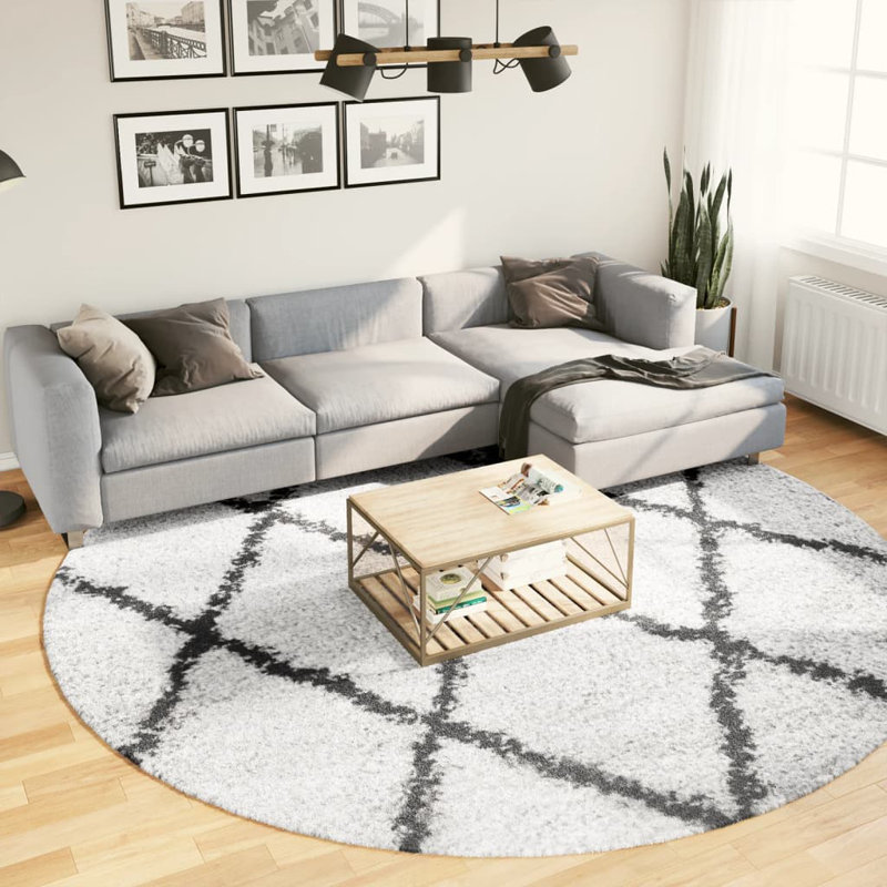 Amanda Geometric Shag Area Rug, Round 280cm