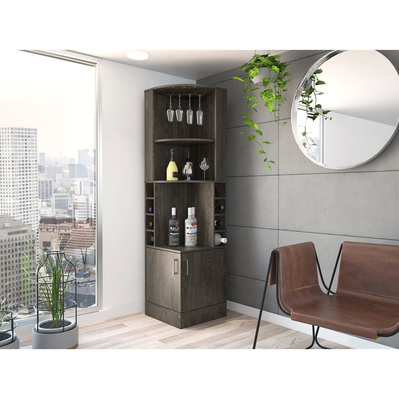 8-Bottle 2-Shelf Bar Cabinet, Dark Walnut