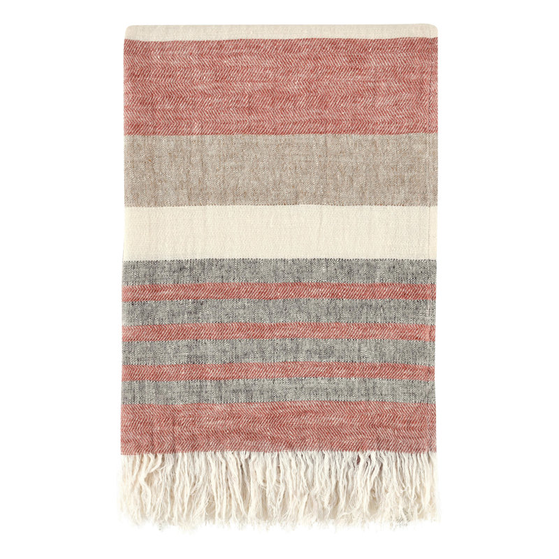Jeté tissé Crawford, Rouge / brun / beige rayé