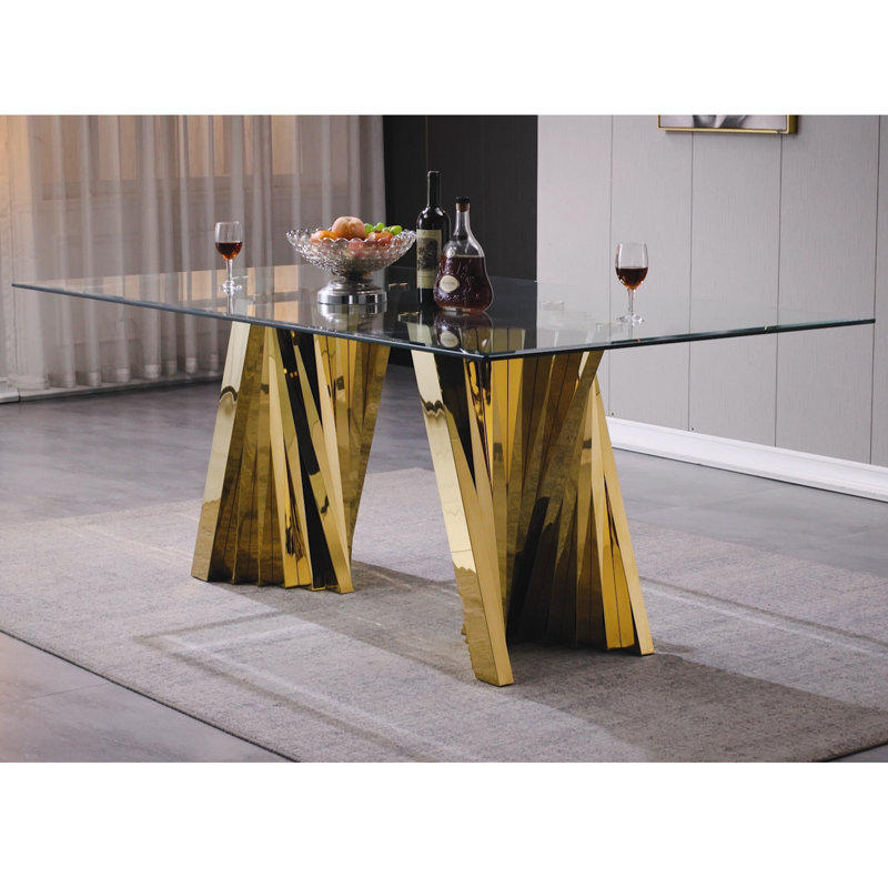 Charleily 78'' Dining Table, Gold, 30" H x 78"L x 39"W