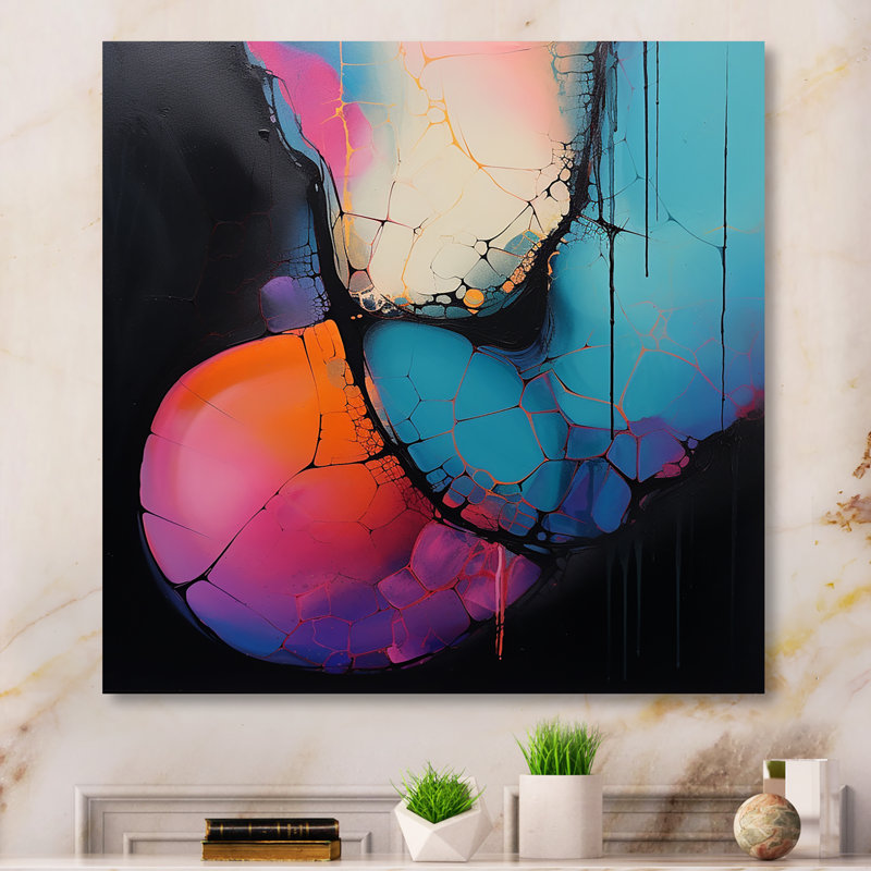 «Blue and Pink Cubist Ink Expression I», impression d'art mural en métal fractal, H 36 po x l 36 po