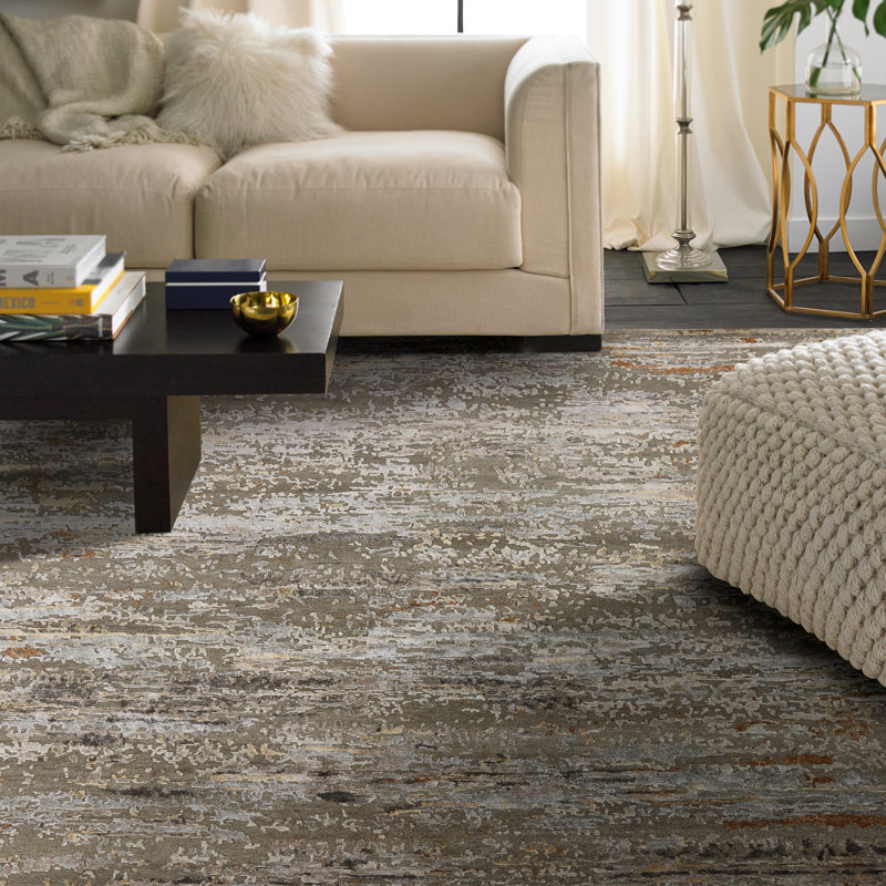 Hand Knotted Area Rug in Beige, Rectangle 10' x 14'