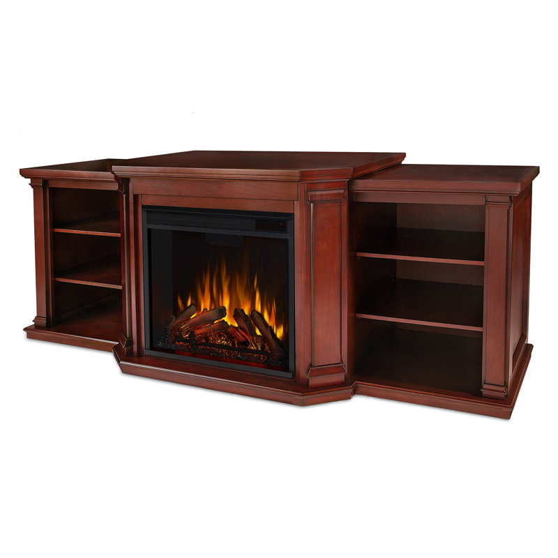 Valmont 74'' TV Stand with Fireplace, Dark Mahogany