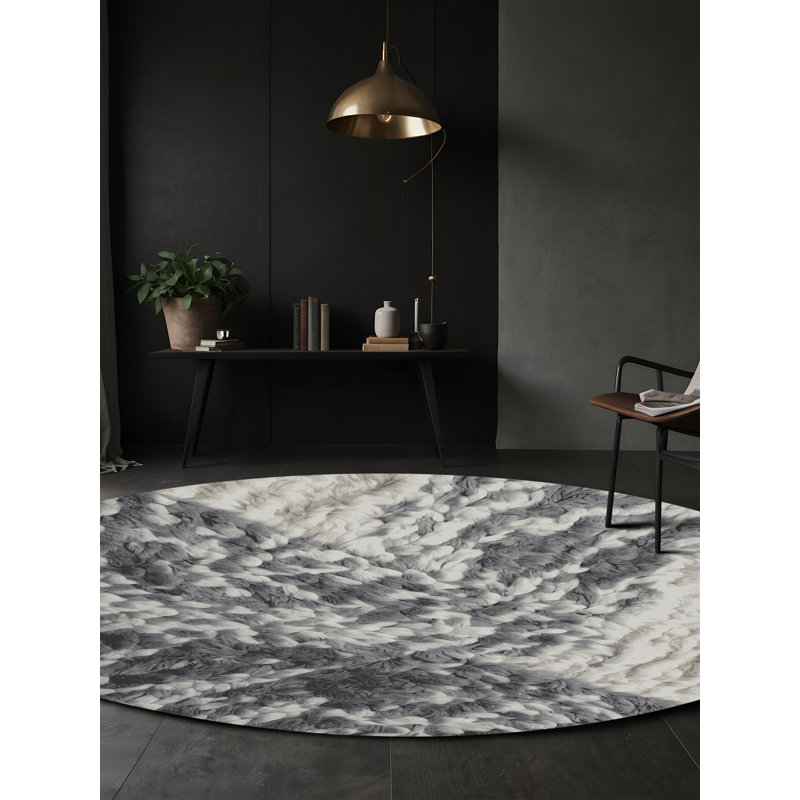 Tapis gris lavable à la machine, Rond 6 pi