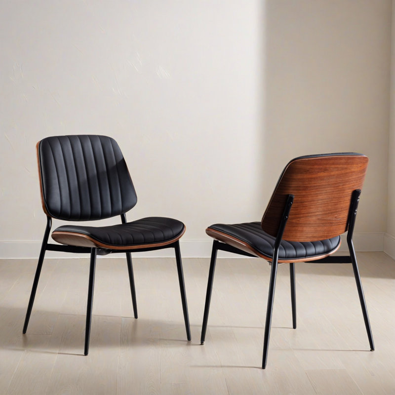 Chaise d'appoint de salle à manger moderne en similicuir rembourré moderne avec pied réglable pour salle à manger de cuisine (ensemble de 2)
