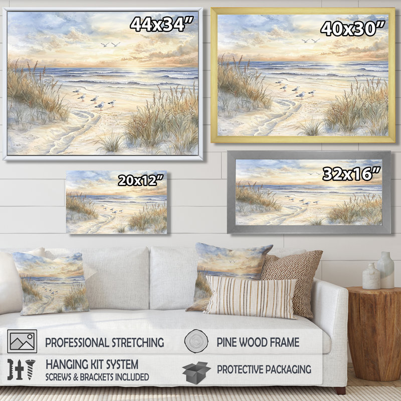 Seagulls On The Beach I - plage et océan, reproduction sur toile, H 12 po x l 20 po, Wrapped Canvas, Does Not Apply