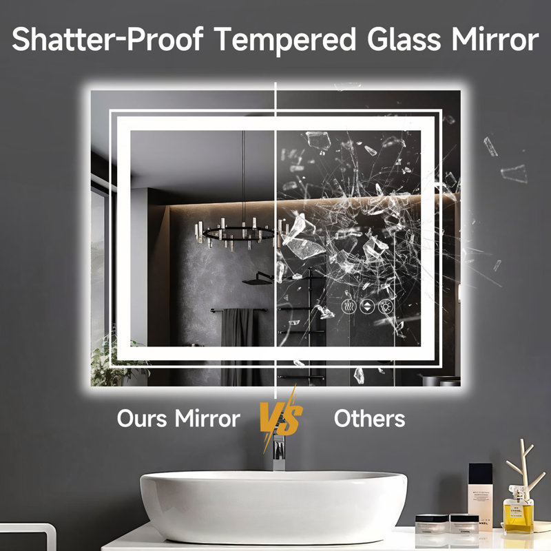 Miroir de salle de bain 24 po x 32 po à DEL sans cadre avec éclairage à intensité variable et fonction antibuée, élégant et élégant pour les salles de bain modernes