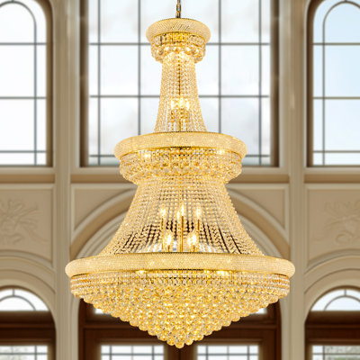 42'' Luxury Gold Crystal Chandelier, 3-Tier Empire Chandelier with Adjustable Chain for Foyer, Staircase & High Ceiling Living Room