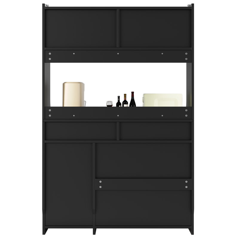 Kitchen Cabinet With Led, 5 Doors And 2 Drawers Black