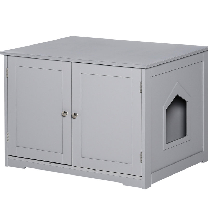 Bac à litière moderne gris foncé avec cloison réglable amovible et armoire de rangement dissimulée pour les chats