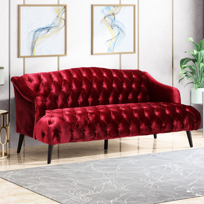 Housse confortable en tissu doux avec pieds et rembourrage en polyuréthane pour le salon et le bureau, Rouge vin