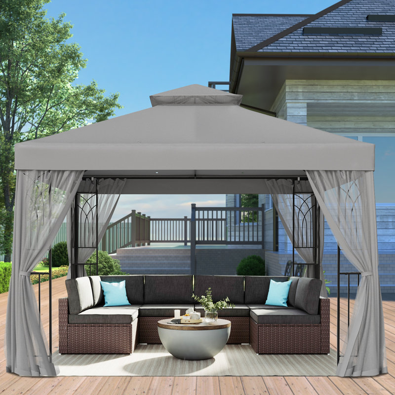 10 Ft. W x 10 Ft. D Powder Coated Steel Patio Gazebo, Gray