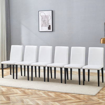 White PU Dining Chairs: 35.4" High, 18.5" Ergonomic Backrest, 17"×16" Sponge Seat,  For Dining Room, Home Office & Living Space, Stylish & Comfortable.Black Metal Leg.