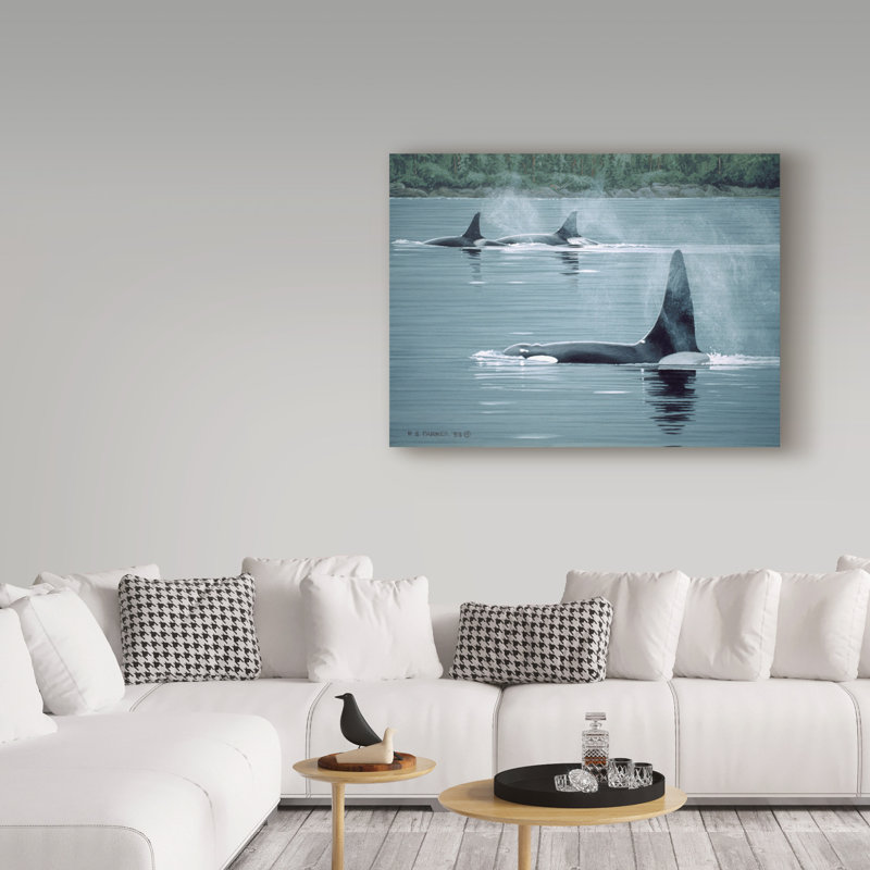 «Orcas» par Etelca, impression sur toile tendue, H 14 po x l 19 po x P 2 po