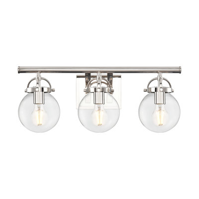 Latreille - 3 lumières - 22 pouces - Nickel poli - Abat-jour transparent - Éclairage pour meuble-lavabo
