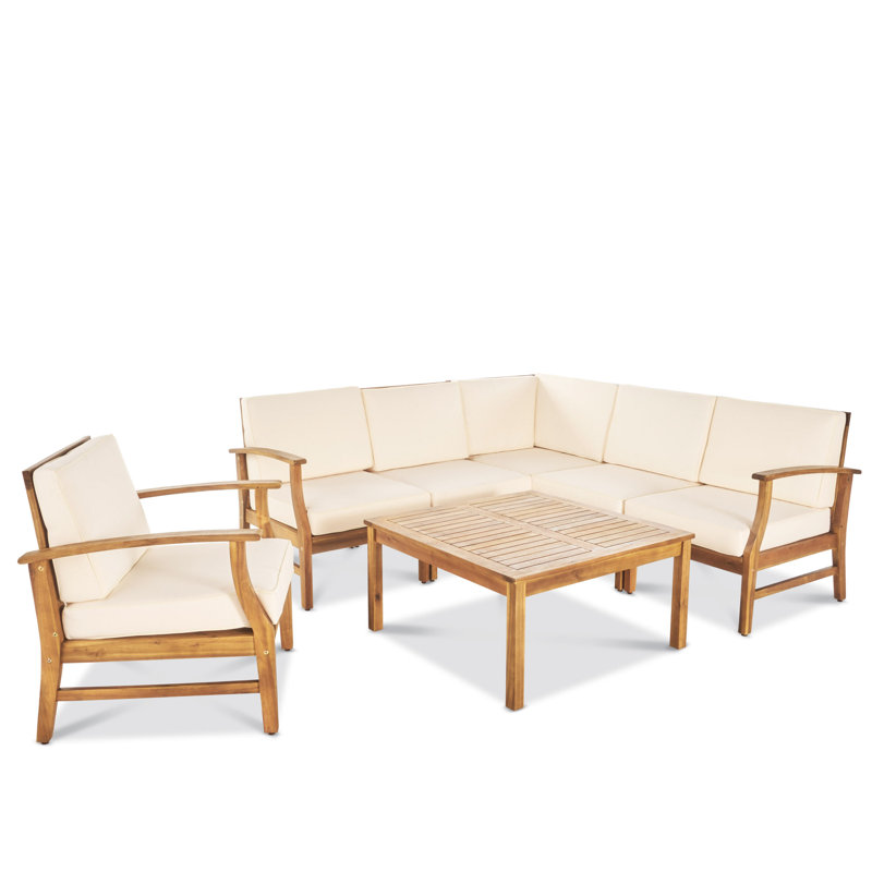 Bevens 5 - Person Patio Conversation Set with Cushions, Cream