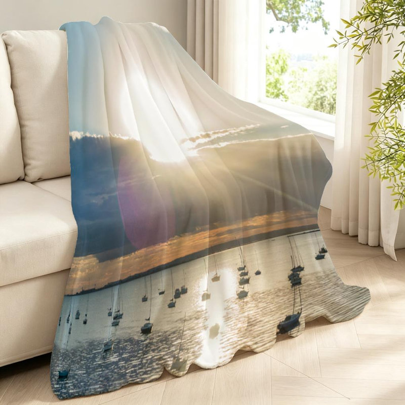 Blue Ultra Soft Flannel Fleece Throw Blanket,Beautiful Single-Sided Print, Throw 40" x 50"