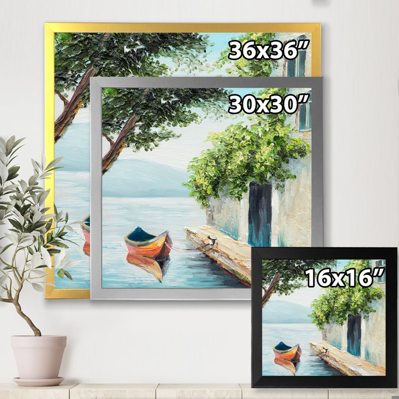 Gondole à Venise par une belle journée d'été - peinture sur toile, H 30 po x l 30 po x P 1 po, Cadre photo argenté