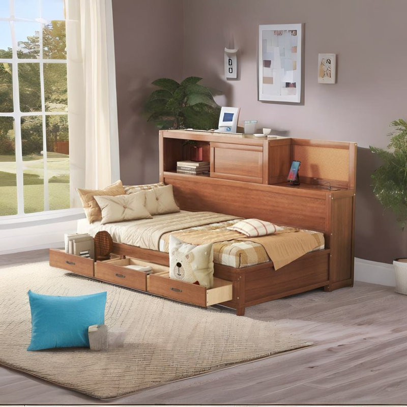 Lit de jour simple en bois blanc, Simple, Brun