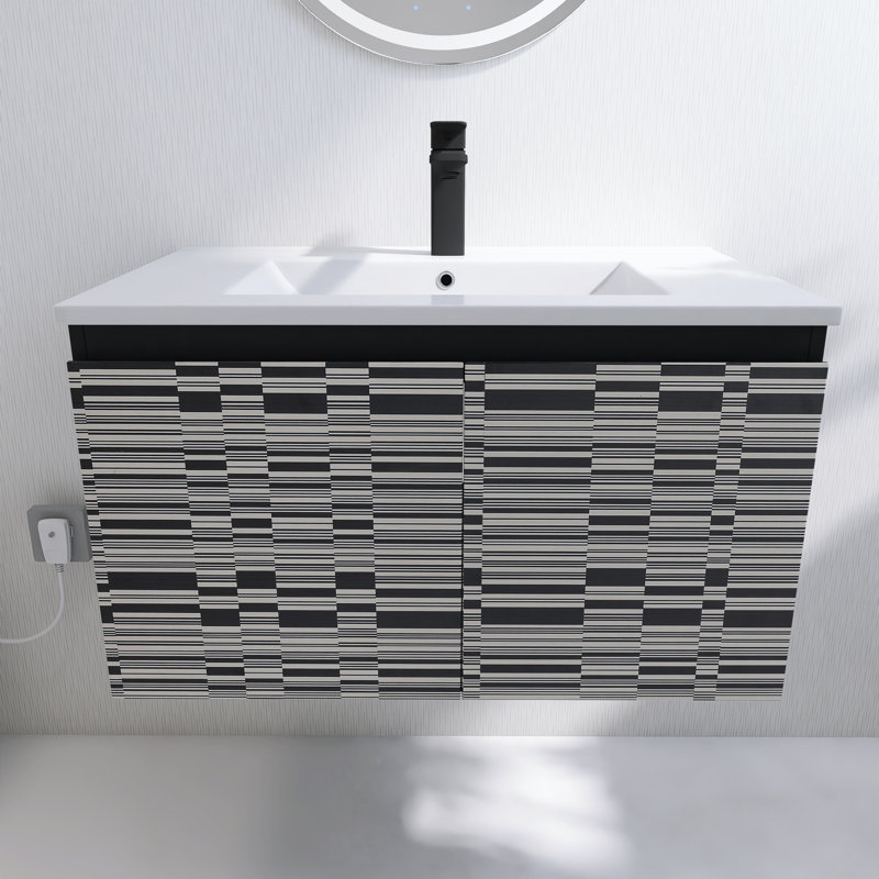 Exmore 30" Wall-Mounted Vanity with Ceramic Sink,Soft-Close Doors, Piano