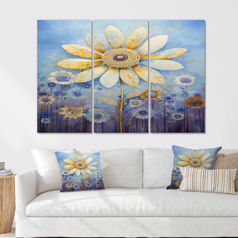 Piscis - marguerite, ensemble d'art mural, H 28 po x l 36 po x P 1 po, Toile tendue