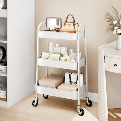 Metal Utility Cart, 3 Tier Rolling Cart With Lockable Wheels