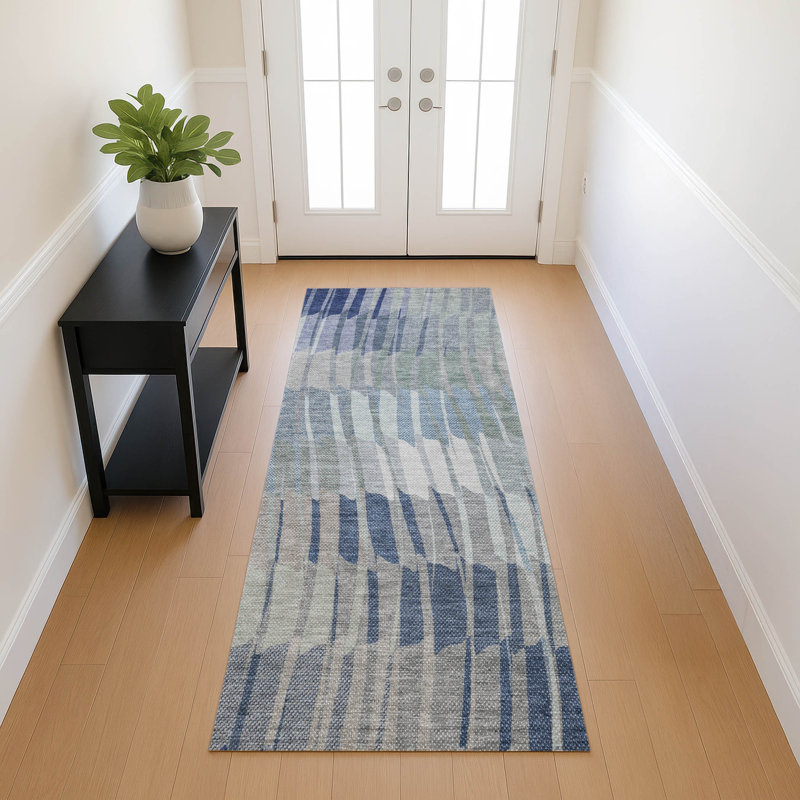 Machine Washable Indoor/Outdoor Huseby ACN2271 Stripes Rug, Runner 2'3" x 7'6"