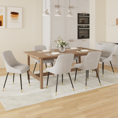 Chaises de salle à manger rembourrées en tissu moderne avec dossier ergonomique, pieds en métal doré