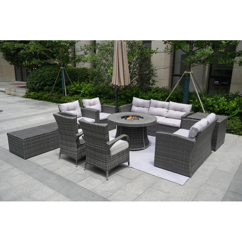 Areefa 9 - Person Patio Conversation Set with Cushions, Gray