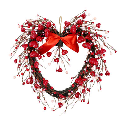 17"Red Bow Heart Shaped Valentine's Day Wreath