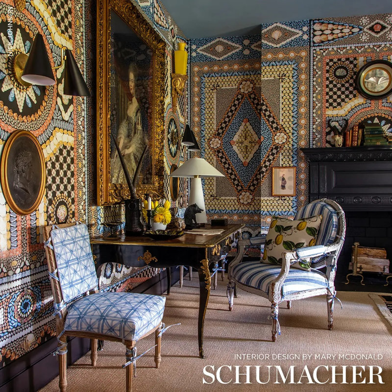 Schumacher x Mary McDonald Portail Francais Indoor/Outdoor Fabric, Sky