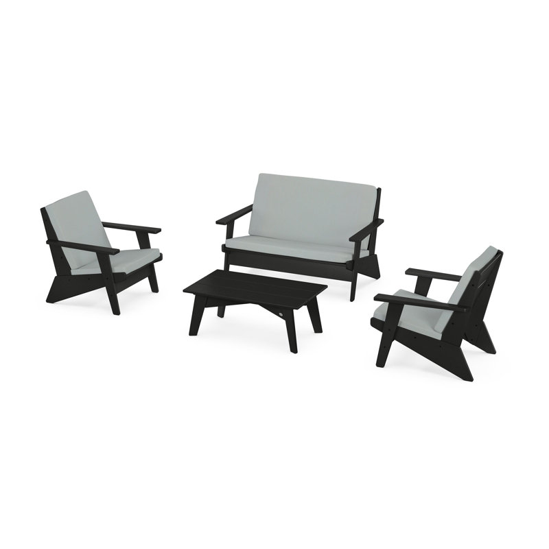 Riviera Modern Lounge 4-Piece Set, Black, Spa