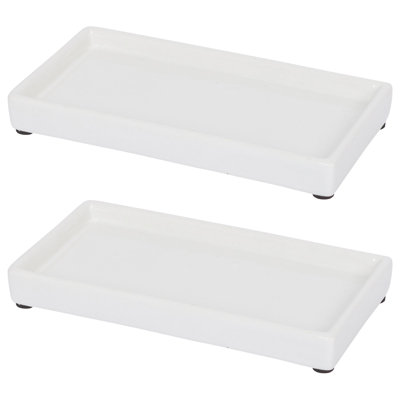 Ceramic Soap Dispenser Trays - White