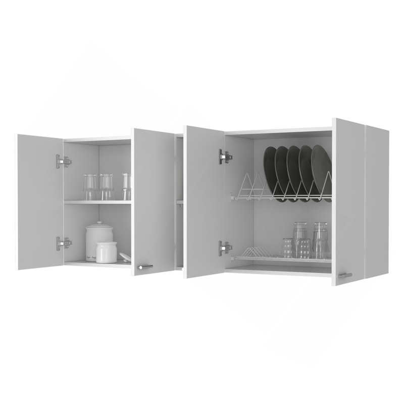 Winslow 150"  Wall Cabinet, Four Doors, Two Divisions, Two Shelves